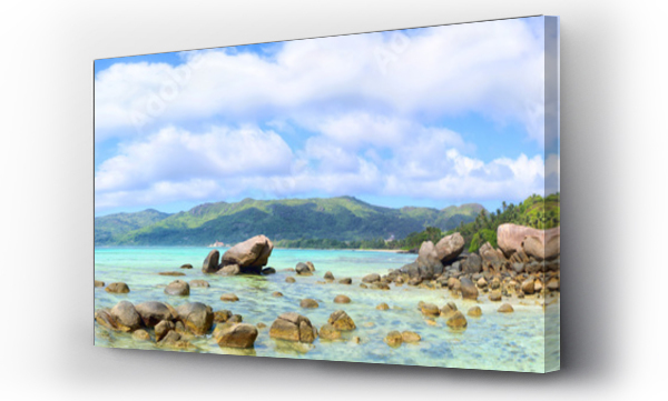Wizualizacja Obrazu : #100016202 Panorama tropikalnej plaży z palmami i skałami, wyspa Mahe, Seszele