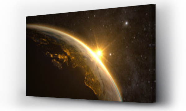 Wizualizacja Obrazu : #102982839 Planeta Ziemia z widowiskowym wschodem słońca, widok na Europę i Afrykę.