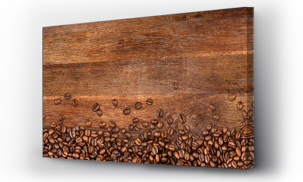 kawa tło z ziaren na rustykalnym starym drewnie dębowym
