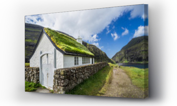 Wizualizacja Obrazu : #106896117 Small village church in Saksun located on the island of Streymoy, Faroe Islands, Denmark