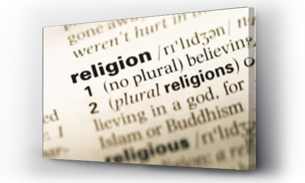 Wizualizacja Obrazu : #110246645 Close up of old English dictionary page with word religion