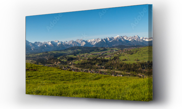 Panorama, Tatry, wieś, wiosna