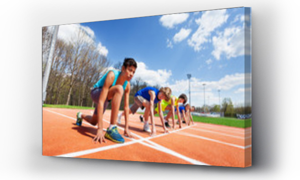 Wizualizacja Obrazu : #116933249 Five teenage athletes ready to run on a racetrack