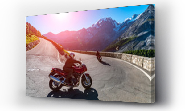 Wizualizacja Obrazu : #118296493 Zachód słońca nad motocyklem na Passo Stelvio