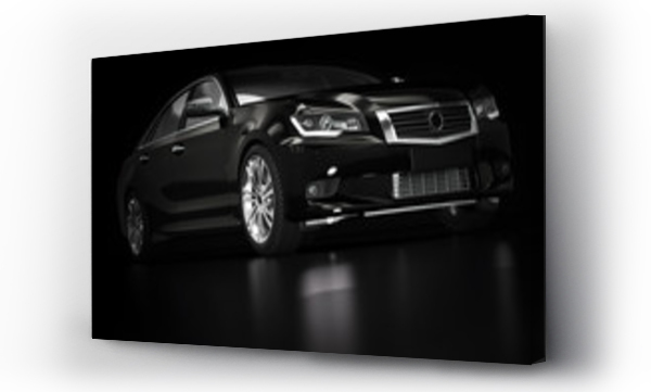 Wizualizacja Obrazu : #119810121 Modern black metallic sedan car in spotlight. Generic desing, brandless.