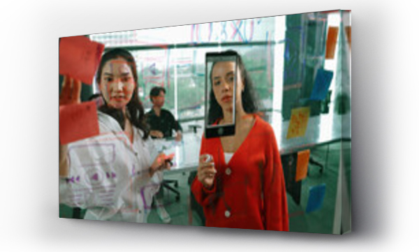 Wizualizacja Obrazu : #1279810295 Portrait of group of professional diverse start up business team present marketing plan to investor. Business team brainstorming, discussion about new product and marketing strategy. Manipulator.