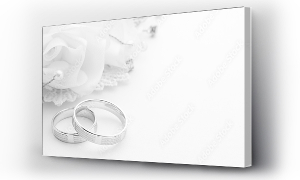 Wizualizacja Obrazu : #129676401 Obrączki na karcie ślubnej na białym tle, border design banner panoramiczny