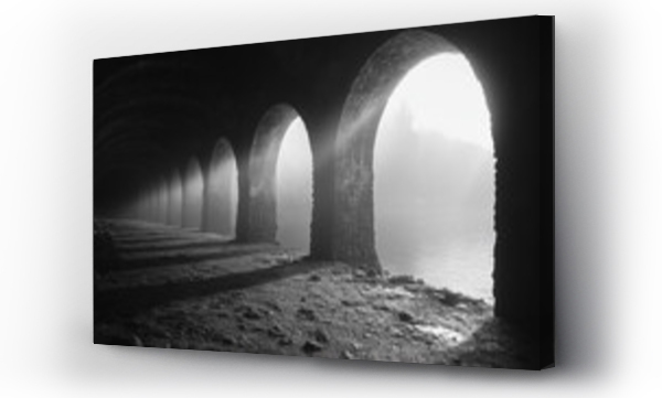 Wizualizacja Obrazu : #1305804672 Old stone arches with sunlight filtering through.