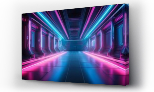 Wizualizacja Obrazu : #1340865579 Cyberpunk neon-lit futuristic studio with metallic textures, pink and cyan reflections, and immersive high-tech digital environment in Ultra HD

