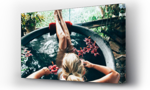 Wizualizacja Obrazu : #135431102 Woman relaxing in outdoor spa bath