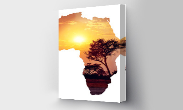 Afrykański zachód słońca z akacją, Mapa afryki koncepcja