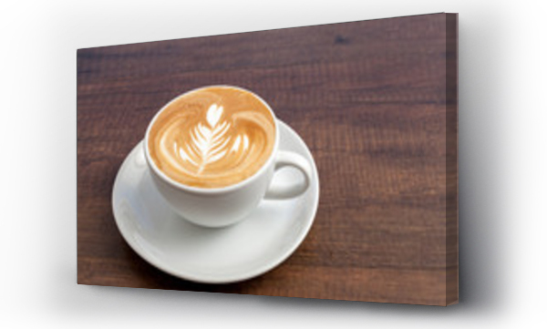 Wizualizacja Obrazu : #136888993 Coffee cup of rosetta latte art on wooden background with copy s