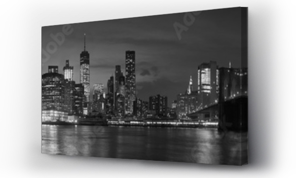 brooklyn, Czarno biale, manhatan, manhattan, Most brookliński, new york, New York City, noc, Panorama, york