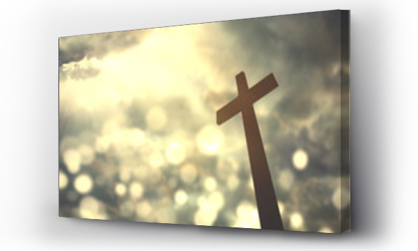 Wizualizacja Obrazu : #138615654 Cross symbol with bright sunlight on sky