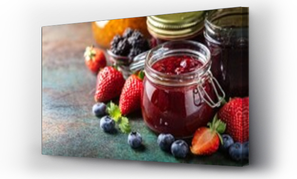 Wizualizacja Obrazu : #1467930778 homemade organic fruit jams in rustic jars with fresh berries ai generative