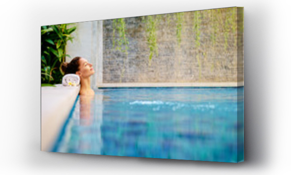 Wizualizacja Obrazu : #147971117 Beauty and body care. Sensual young woman relaxing in outdoor spa swimming pool.