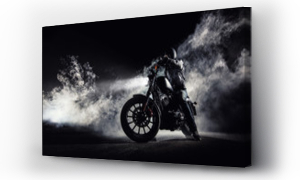 Wizualizacja Obrazu : #153085348 High power motorcycle chopper with man rider at night