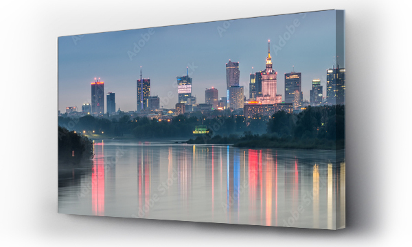 Nocna panorama panorama Warszawy, Polska, nad Wisłą w nocy