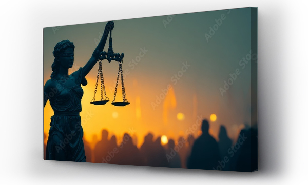 Wizualizacja Obrazu : #1558540372 Bronze Lady Justice statue with balanced scales in city square, morning light, International Justice Day