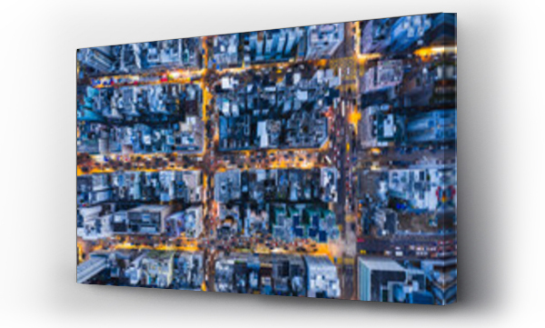 Wizualizacja Obrazu : #1572448417 Aerial top down view of residential area with street grid plan at night, Hong Kong