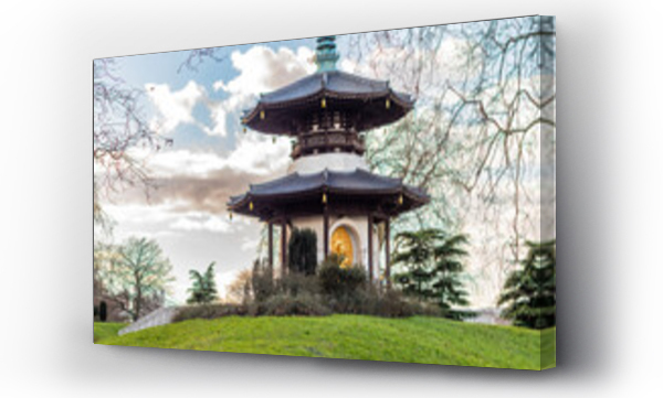 Wizualizacja Obrazu : #1587881359 Peace Pagoda in Battersea Park, London Beautiful view of the Peace Pagoda located in Battersea Park, London, United Kingdom. The traditional Japanese-style stupa features a golden Buddha