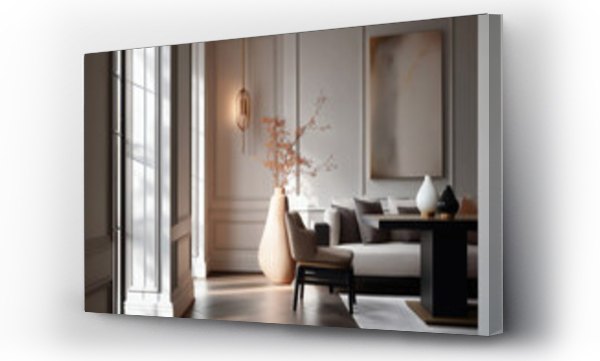 Wizualizacja Obrazu : #1596769609 Aesthetic beautiful elegant  modern luxury interior design. Clear mock up empty wall for decoration in the apartment, painting frame. Copy space in the room.
