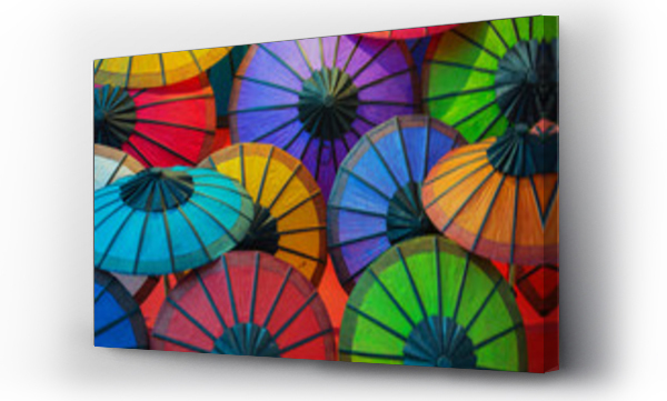 Kolorowe papierowe parasolki na sklepowych półkach. Laos