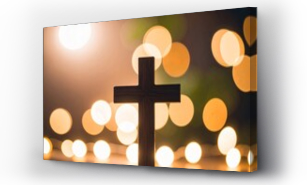 Wizualizacja Obrazu : #1612656898 Christian Wooden Cross with Glowing Bokeh Lights