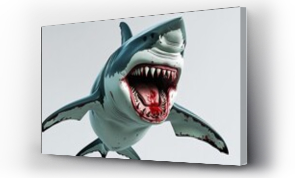 Wizualizacja Obrazu : #1623763916 Great white shark with mouth wide open and sharp bloody teeth, isolated on a white background.