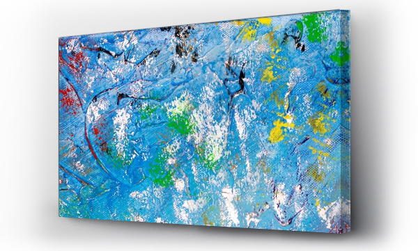 Wizualizacja Obrazu : #163490986 Hintergrund in Blau mit bunten Bereichen auf Leinwand, Acryl-Struktur-Gel und Gouache-Farbe 