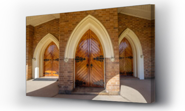 Wizualizacja Obrazu : #1654549858 Uniting church, Inverell, trinity of gothic arched entrance doors