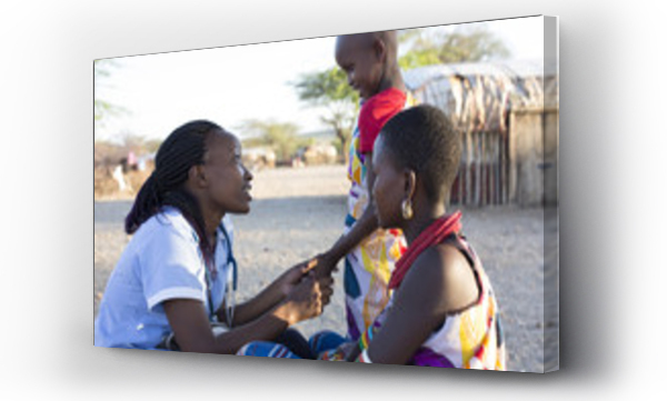 Wizualizacja Obrazu : #168855682 Nurse examing Mother and Daughter in rural village. Kenya, Africa.