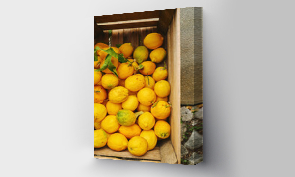 Wizualizacja Obrazu : #1708906586 Freshly Harvested Lemons in a Wooden Crate on a Sunny Day