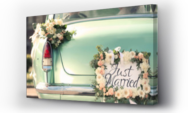 Wizualizacja Obrazu : #172789760 Piękny samochód do ślubu z tabliczką JUST MARRIED