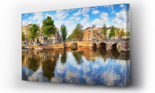 Wizualizacja Obrazu : #173499407 Amsterdam Canal domy tętniące życiem odbicia, Holandia, panorama