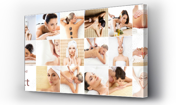 Wizualizacja Obrazu : #173777220 Women getting spa treatment. Health, medicine and recreation collage. Healing and massaging concept.