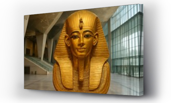 Wizualizacja Obrazu : #1775091241 Golden Egyptian Pharaoh Mask in Modern Museum ? Ancient Art, Archaeological Heritage, Tutankhamun, Egyptian Civilization, Culture, Tourism, Historic MonumentTreasures at the Egyptian Grand Museum
