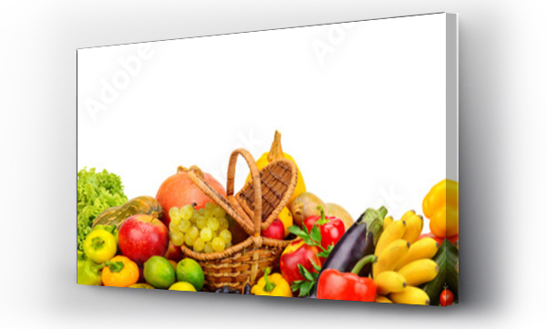 Panoramiczny zbiór owoców i warzyw do skinali odizolowany na białym tle
