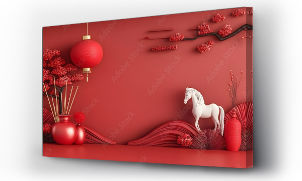 Wizualizacja Obrazu : #1803446678 Chinese New Year Decor with horses & Red-Themed Decorations