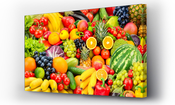 Wizualizacja Obrazu : #187517097 Assorted fresh ripe fruits and vegetables. Food concept background.