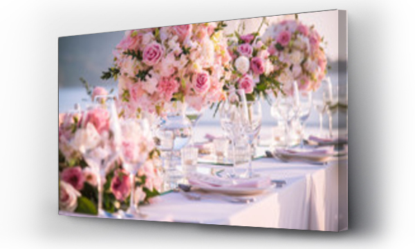Wizualizacja Obrazu : #191371126 Nakrycie stołu na luksusowym weselu i piękne kwiaty na stole.
