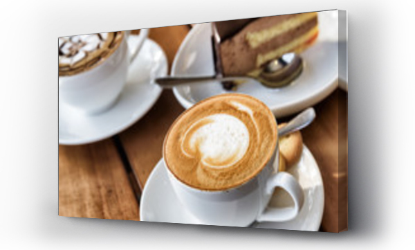 Wizualizacja Obrazu : #191715607 Cup of hot Cappuccino coffee on wooden table at cafe