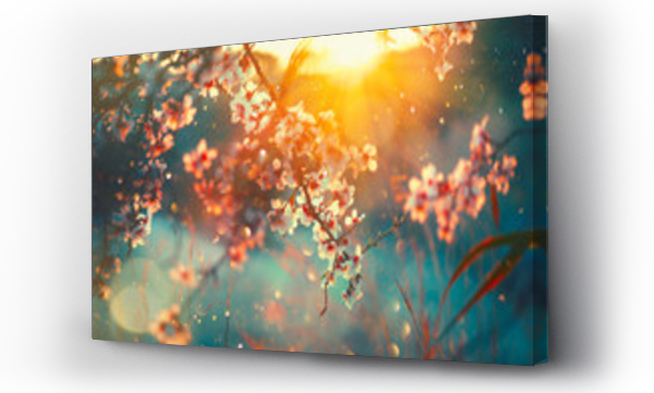 Wizualizacja Obrazu : #193868787 Spring blossom background. Nature scene with blooming tree and sun flare. Spring flowers. Beautiful orchard