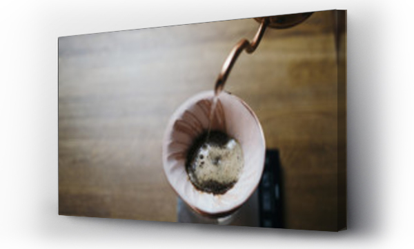 Wizualizacja Obrazu : #194646975 Coffee pouring into coffee filter on wooden table