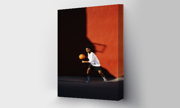 Wizualizacja Obrazu : #195212581 Portrait of teenage boy playing basketball