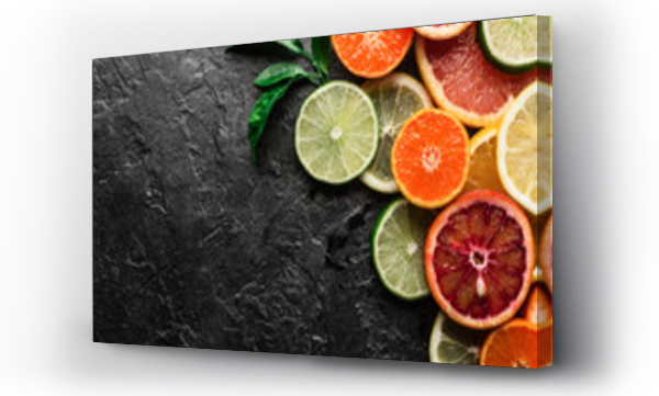 Wizualizacja Obrazu : #200787348 Mix of different citrus fruits closeup. Healthy diet vitamin concept. Food photography