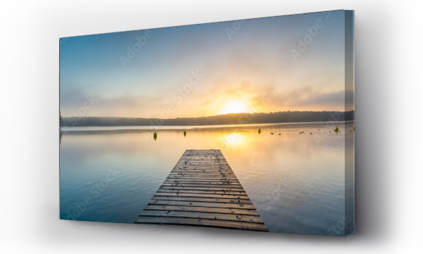 Wizualizacja Obrazu : #208031909 Wschód słońca nad jeziorem z mgłą - Panorama