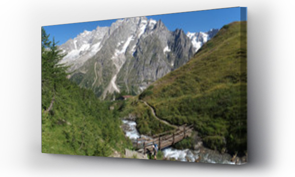 Wizualizacja Obrazu : #208434975 Alpy, W?ochy, Tour du Mont Blanc - wzd?u? masywu Mont de la Saxe, widok z mostem nad rzek?