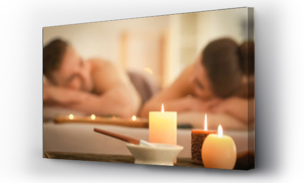 Wizualizacja Obrazu : #208726460 Kompozycja spa ze świecami i relaksującą się parą na tle