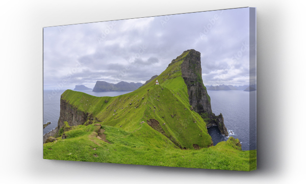 Wizualizacja Obrazu : #211857688 Panoramic of Kallur Lighthouse on cliffs, Kalsoy Island, Faroe Islands, Denmark